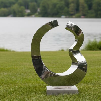 Bom preço. Abstract Escultura de aço inoxidável Arte moderna de metal polido para jardim e espaços externos on-line