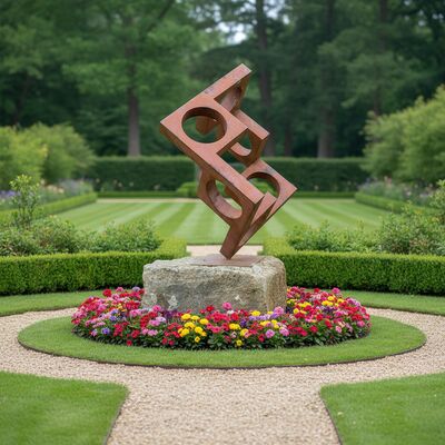 Bom preço. Escultura geométrica enferrujada em aço corten para decoração de jardim ao ar livre e arte paisagística on-line