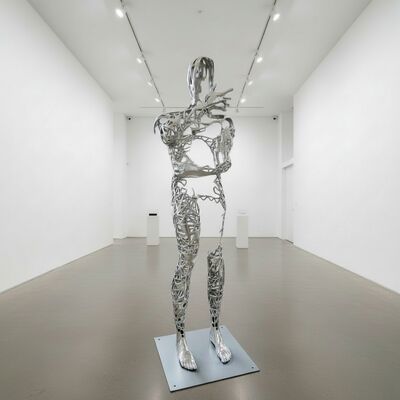 Life Size Abstract Human Stainless Steel Sculpture for Art Gallery Modern Indoor Decor Statue