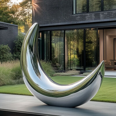 Bom preço. Decoração de Jardim Moderna Escultura de Lua Polida em Aço Inoxidável on-line