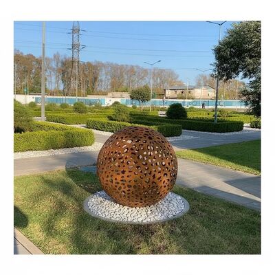 Escultura de Esfera de Aço de Corten. Esfera de Metal enferrujada para Decoração de Lado Livre.