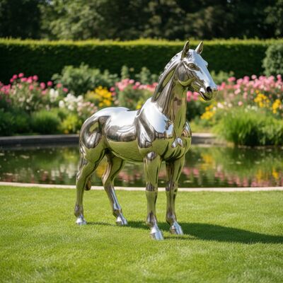 Bom preço. Escultura de Cavalo em Aço Inoxidável para Exterior em Tamanho Real, Metal Espelhado Polido, Arte Animal para Decoração de Jardim e Parque on-line