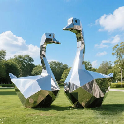Decoração de Piscina Escultura de Pato Feita à Mão em Aço Inoxidável Polido
