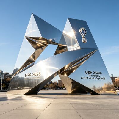 Bom preço. Espelho personalizado polido de aço inoxidável escultura geométrica monumento para 2026 EUA Eventos on-line