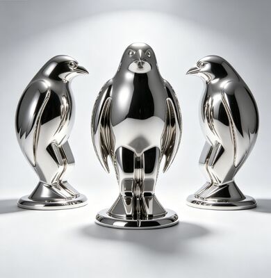Desenho Original Pinguim Pássaro Animal Metal Escultura de aço inoxidável Dimensões e cores personalizadas com acabamento polido durável para espaços públicos