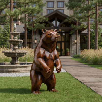 Bom preço. Fundição de metal personalizada em tamanho natural, escultura de urso de bronze, estátua de jardim ao ar livre, arte animal realista para decoração de paisagem de parque villa on-line