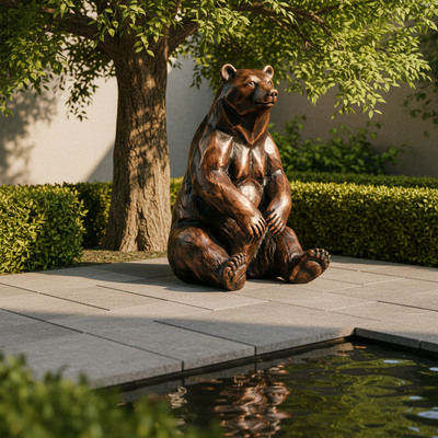 Bom preço. Escultura grande de urso de bronze para jardim ao ar livre, realista, sentado, estátua de urso marrom, decoração de arte animal de metal personalizada para parque villa on-line