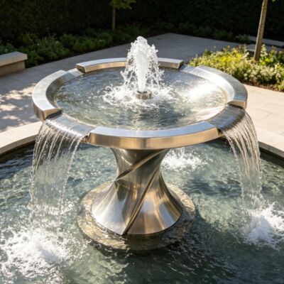 Figura de água de aço inoxidável Escultura de fonte de jardim exterior personalizável para espaços públicos e melhorias paisagísticas comerciais