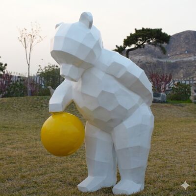 Decoração de jardim Geométrica Pintura de aço inoxidável Urso escultura