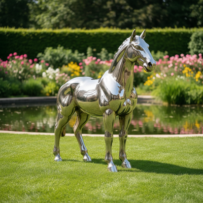 Bom preço. Escultura de Cavalo em Aço Inoxidável para Exterior em Tamanho Real, Metal Espelhado Polido, Arte Animal para Decoração de Jardim e Parque on-line
