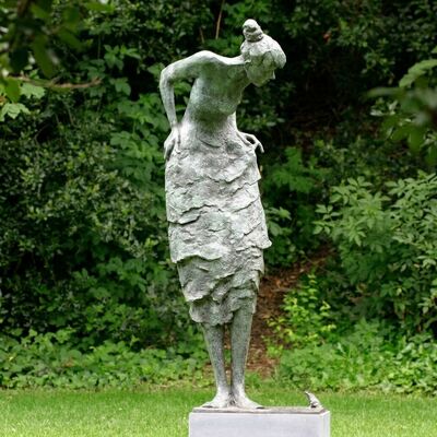 Bom preço. Estátua de Jardim de Bronze Feita à Mão de Mulher e Sapo - Escultura em Pátina em Tamanho Real On-line