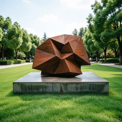 Bom preço. Grande Escultura Geométrica Abstracta de Aço Corten Estatueta de Arte Polidro Moderna ao Ar Livre Parque Jardim Plaza Hotel Decoração Paisagista on-line