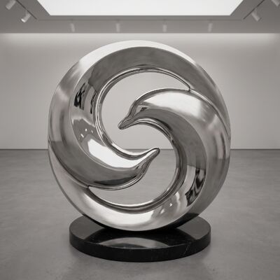 Bom preço. Escultura Contemporânea de Golfinho em Espiral — Arte de Fonte de Água em Aço Inoxidável Polido Espelhado para Jardim, Piscina e Praça Costeira on-line
