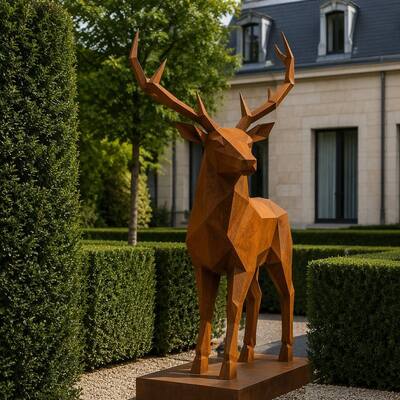 Bom preço. Tamanho natural Geométrico Stag Cervo Metal Escultura resistente ao intemperismo Corten aço Estatueta de animais de baixo poli Moderno decoração de jardim ao ar livre Custom on-line