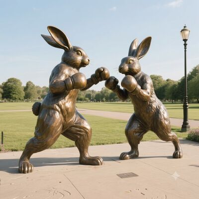 Bom preço. Estátua de lebres de boxe em bronze em tamanho real On-line