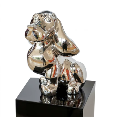 Bom preço. Escultura de Cão em Aço Inoxidável Moderno com Acabamento Espelhado | Estátua de Basset Hound Cartoon de Luxo para Decoração de Casa e Escritório On-line