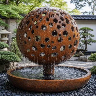Escultura de Bola de Aço Corten Soldado para Clima Intempéries, Fonte Decorativa para Paisagismo de Jardim ao Ar Livre