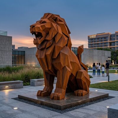 Bom preço. Grande escultura de leão de aço corten geométrico moderno jardim ao ar livre marco de arte On-line
