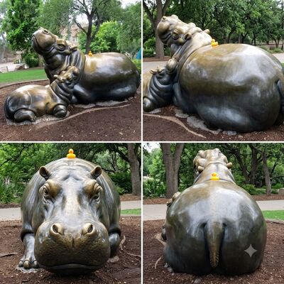 Bom preço. Escultura de bronze mãe e bebê hipopótamo On-line