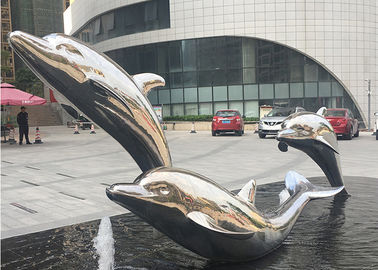 Vida vivo - faça sob medida a escultura exterior de aço inoxidável da escultura do golfinho do metal para a fonte de água