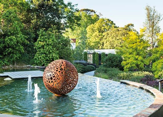 Escultura de Rusty Corten Steel Hollow Ball para o jardim
